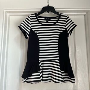 Juniors BCX Striped Black and White Peplum Tee